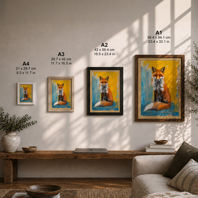Contemplative Fox Modern - Framed Print, Oak, A4 - 29.7 x 21.0 cm