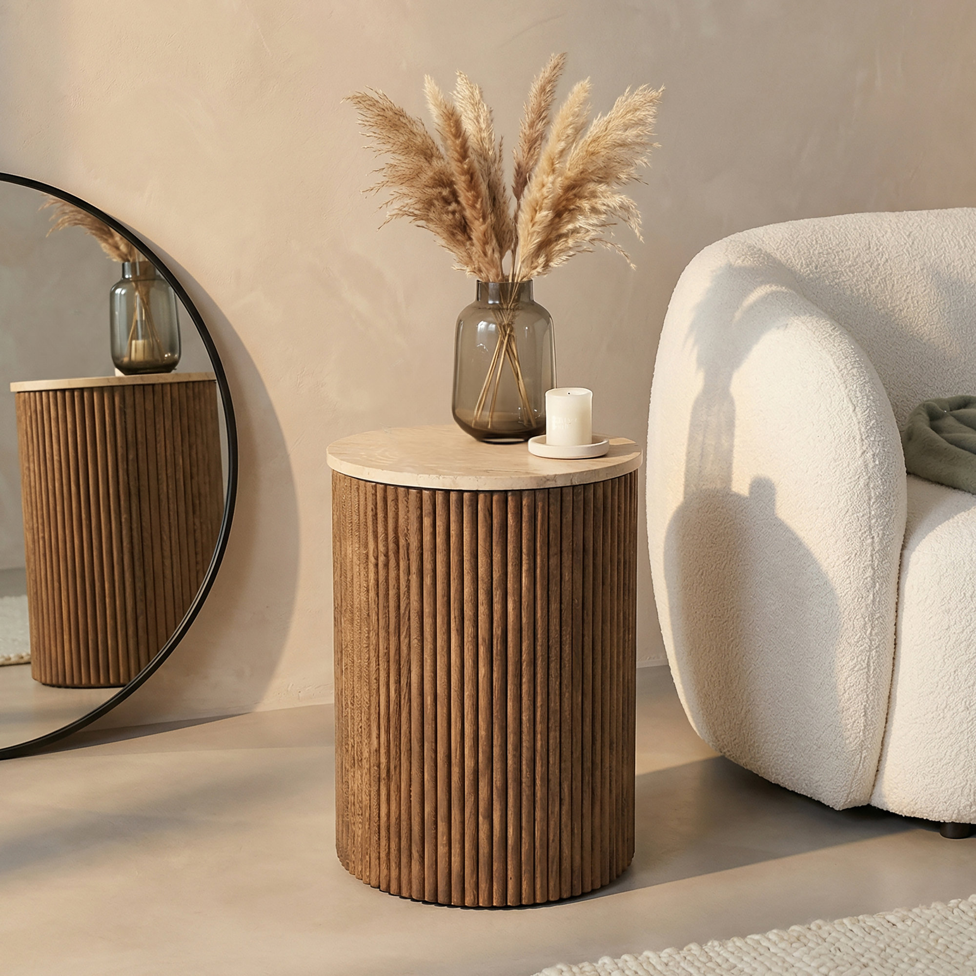 Sonje Travertine and Wood End Table