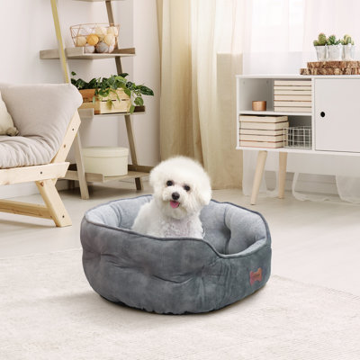 Lits ronds pour petits chiens - Lits ronds pour chats d'intérieur, lit lavable pour chiot et chaton avec fond antidérapant, 20 po, gris