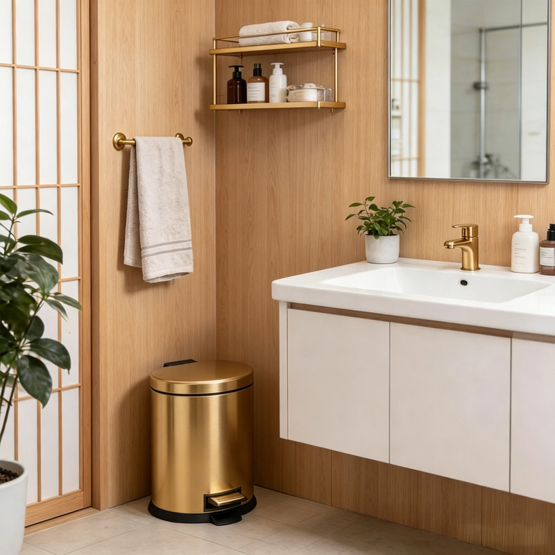 Ensemble de 2 poubelles à pédale légères et luxueuses en acier inoxydable doré (paquet de 2) - Ensemble de salle de bain silencieux à fermeture en douceur, résistant à l'humidité et aux odeurs