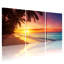 Palmiers, coucher de soleil, plage, palmiers, océan, ciel, vagues, sable, horizon, ensemble de 3 impressions sur toile-1309945736