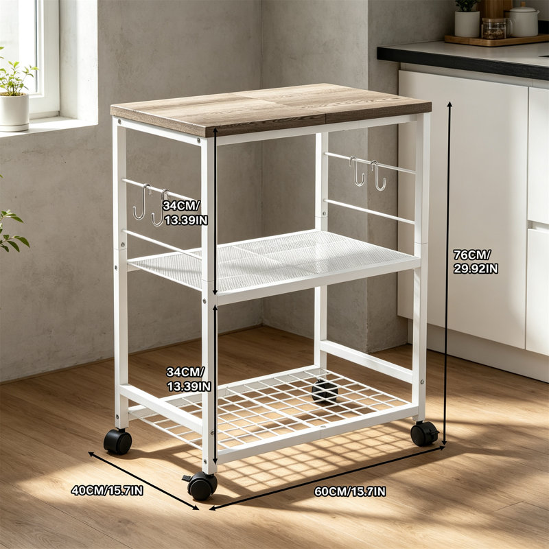 3 Tier Kitchen Trolley With Small Island, White
