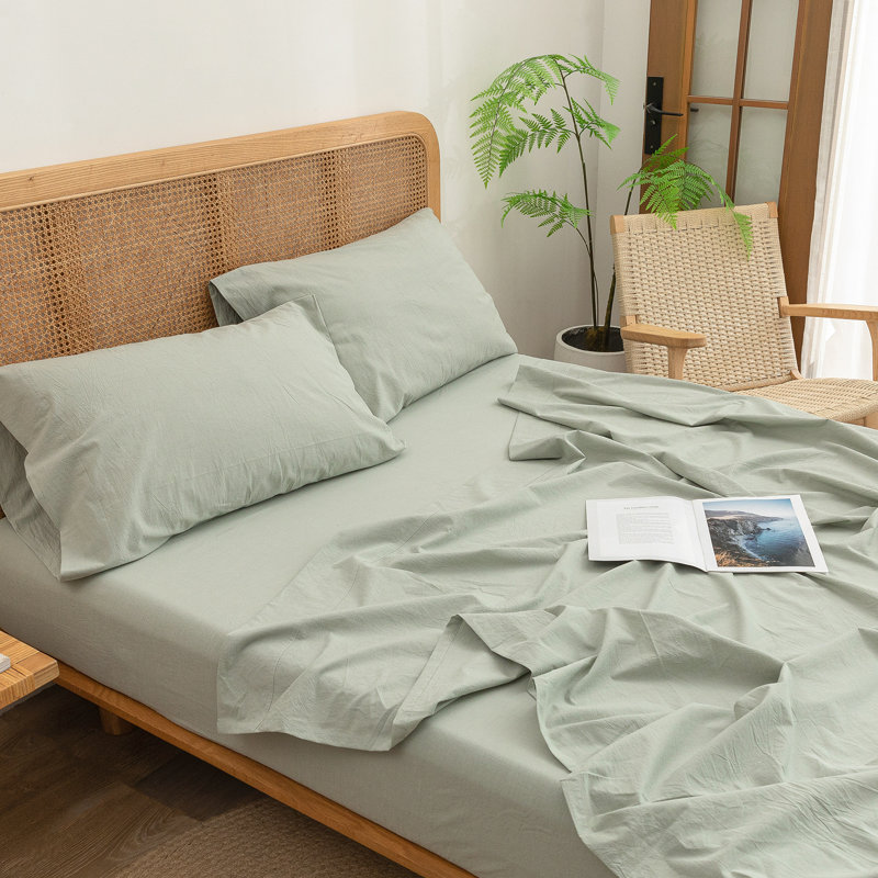 BESTOUCH Sheet Set 100% Washed Cotton Linen Feel Lightweight, Queen Sheet Set with 2 Pillowcases, Sage Green