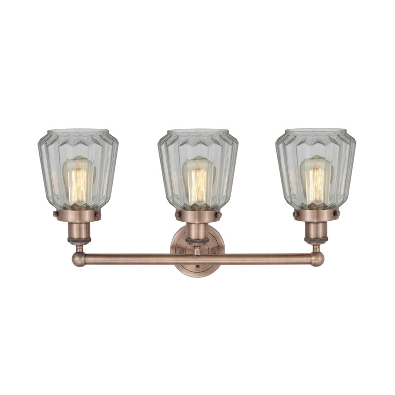 Éclairage pour meuble-lavabo à 3 lumières Aretzy, Transparent, Cuivre antique