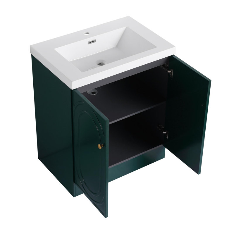 Meuble-lavabo 30 po avec lavabo en résine, Vert foncé, Doré