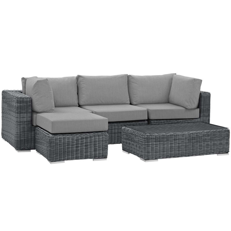 Modway Summon 5-pc Outdoor Patio Sectional Set With Sunbrella Cushions in Canvas, Gray