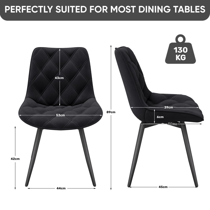 Fabric Upholstered Side Chair, Black, 2, Black