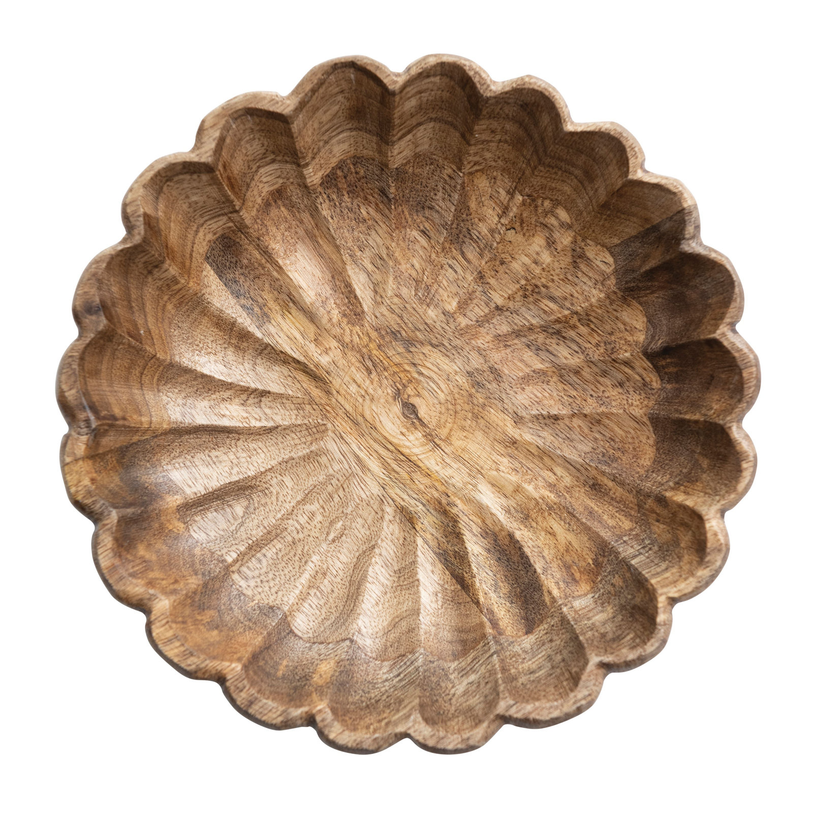 Formentera Boho Carved Wood Bowl With Scalloped Edge