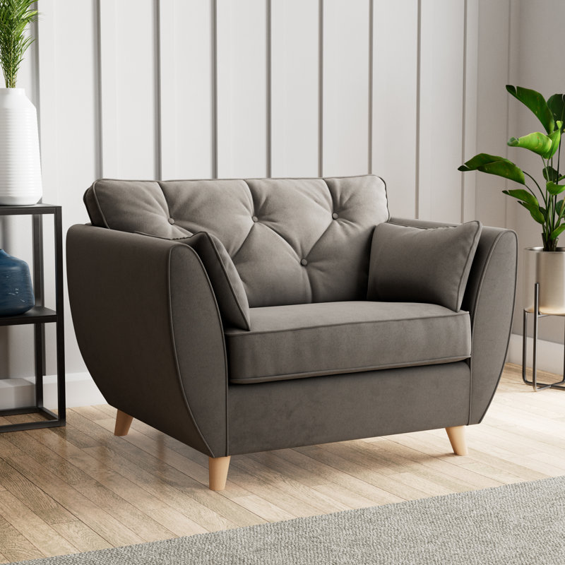 Hoxton Upholstered Chair and a Half, Asphalt, Beige Wood
