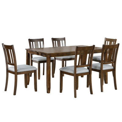 Modern 7-Piece Dining Table Set with 6 Upholstered Chairs, Wooden  Rectangular Dining Table Set for 6 with Chairs, for Dining Room, Kitchen, Restaurant