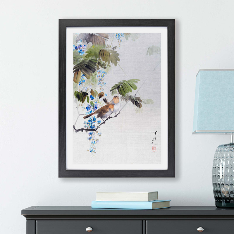 Birds & Flowers - Framed Print, Black, 33cm H x 45cm W x 2cm D