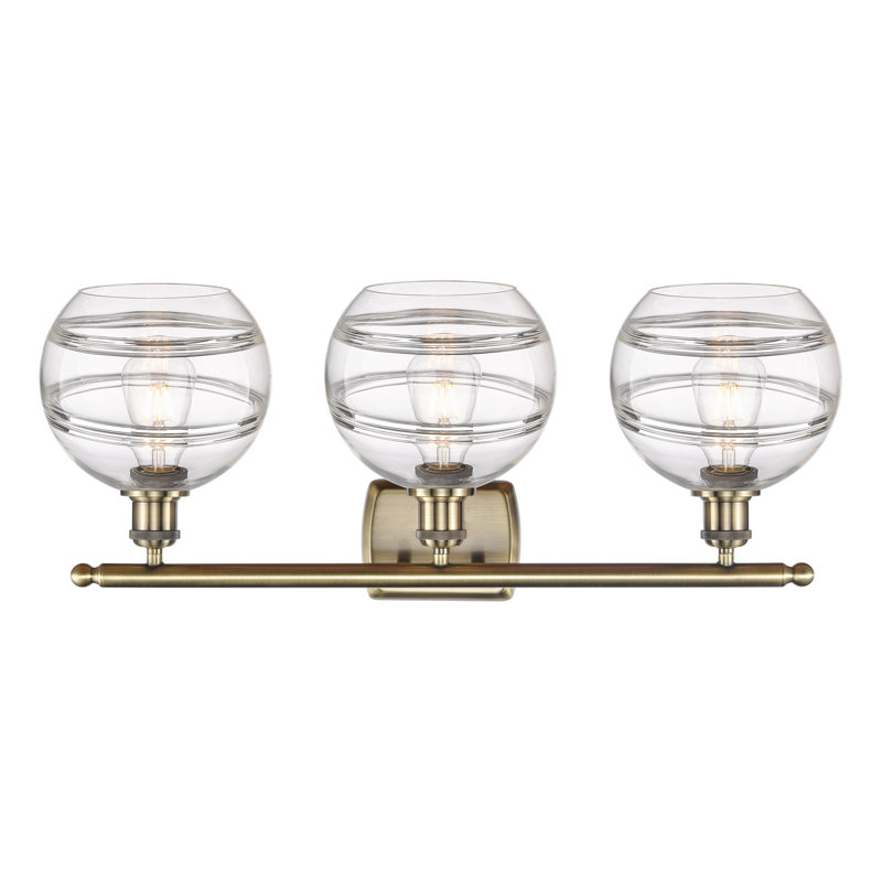 Éclairage pour meuble-lavabo 3 lumières Natick, Transparent, Laiton antique