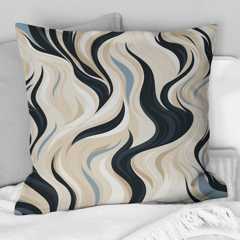 Coussin Black and Beige Esoteric Flow I - Printed, H 18 po x l 18 po