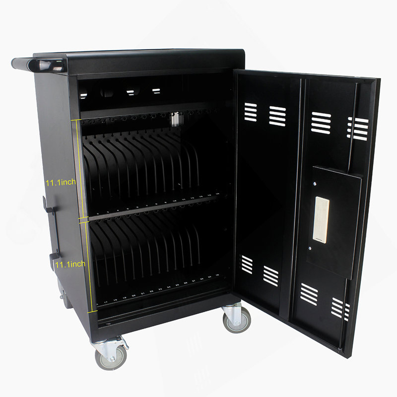 Mobile Charging Cart And Cabinet For Tablets Laptops 30-Device With Combination Lock, Matt Black