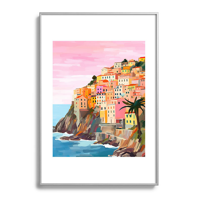 Cinque Terre, Italie, reproduction d'art à cadre unique, Argent, H 19 po x l 13 po