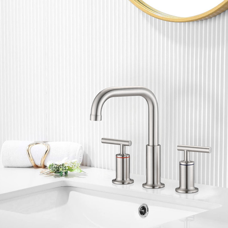 Widespread 2-handle Bathroom Faucet with Drain Assembly, Brushed Nickel