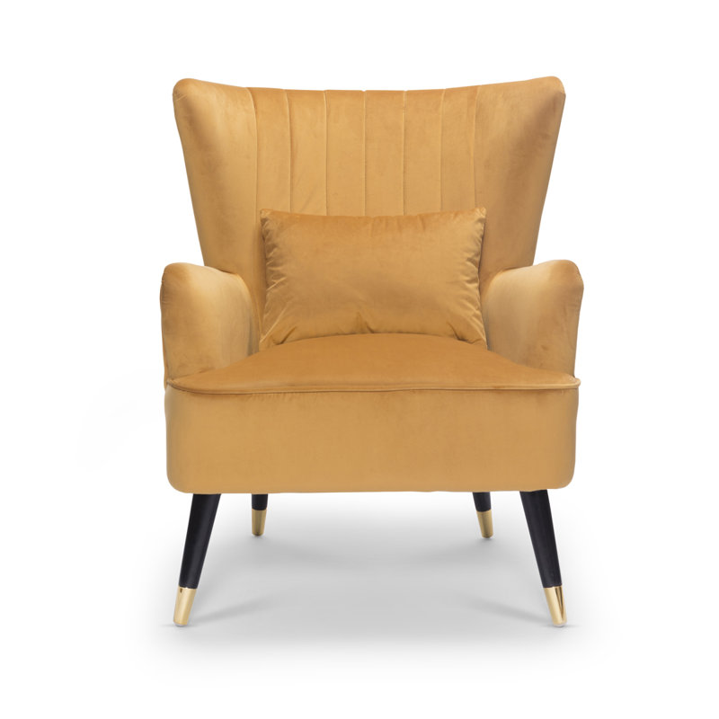 Nettey Upholstered Wingback Chair, Gold, Velvet