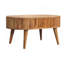 Table basse à rayures en bois, 2 tiroirs, pieds nordiques, brun clair
