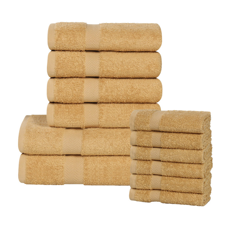 Lightweight Cotton Quick-Drying Bathroom Towel Set, 12 Piece Towel Set, Gold