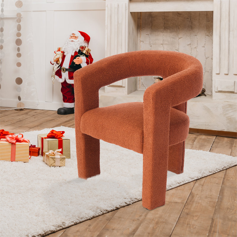 Sherpa Upholstered Barrel Dining Chair with Arms, Modern Accent Chair