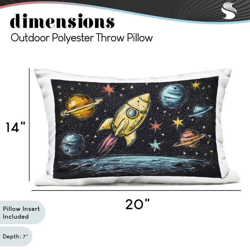 Coussin Whimsical Rocket & Planets, imprimé par Creative Studio, 14 x 7 x 20, Rectangle H 14 po x l 20 po, Planète noire