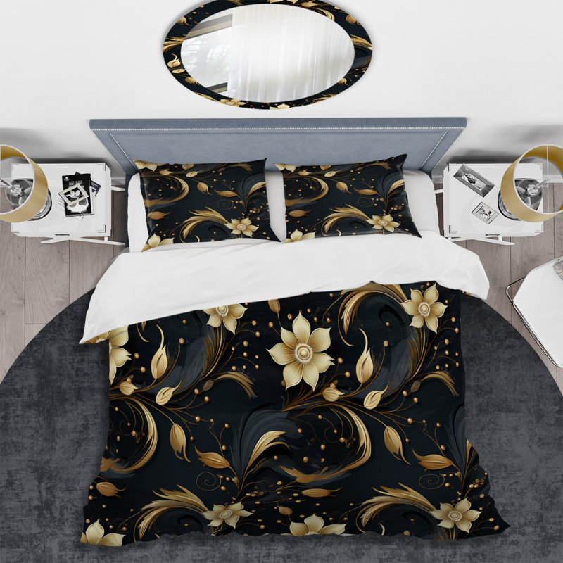 Ensemble de housse de couette noir et or Intrigue Elegance I, Housse de couette pour très grand lit et 2 très