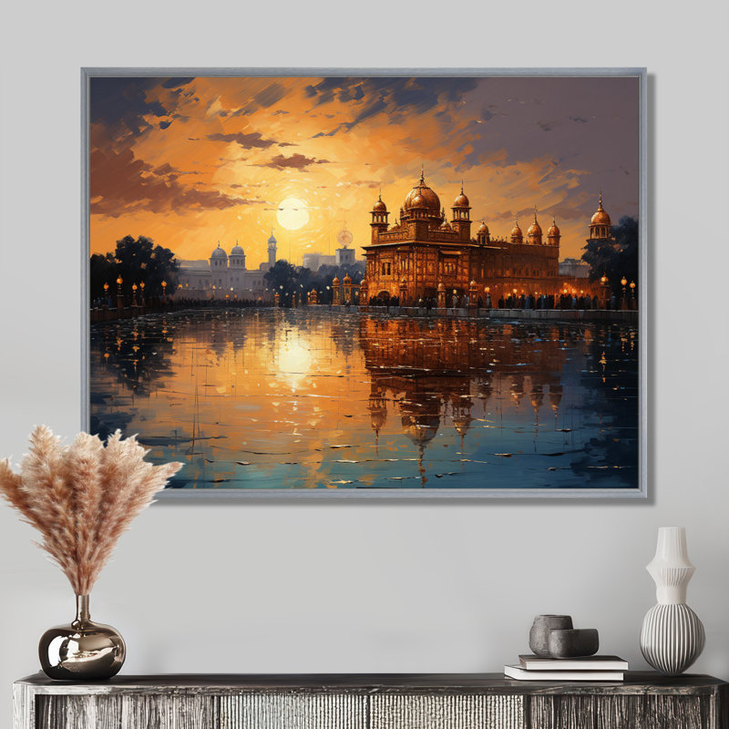 «Hinduisim Golden Temple II - Hindouisme», art mural, H 24 po x l 32 po x P 1 po, Encadrement argenté