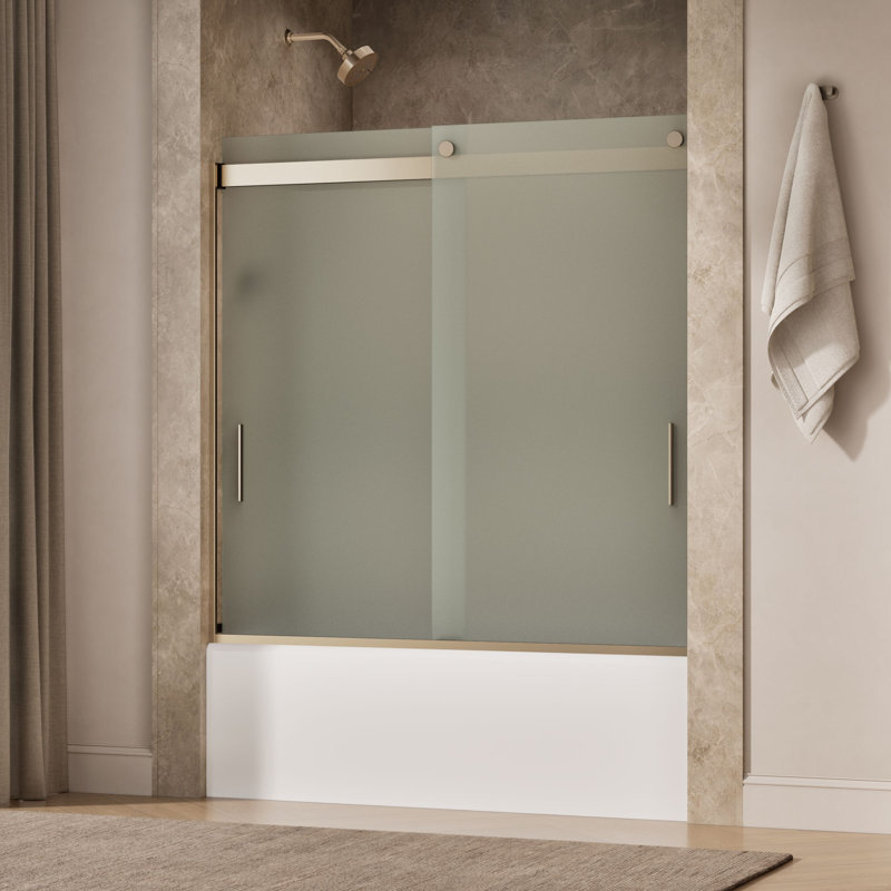 Levity 59.63" x 59.75" Bypass Bath Door with CleanCoat® Technology, Anodized Brushed Bronze, Frosted