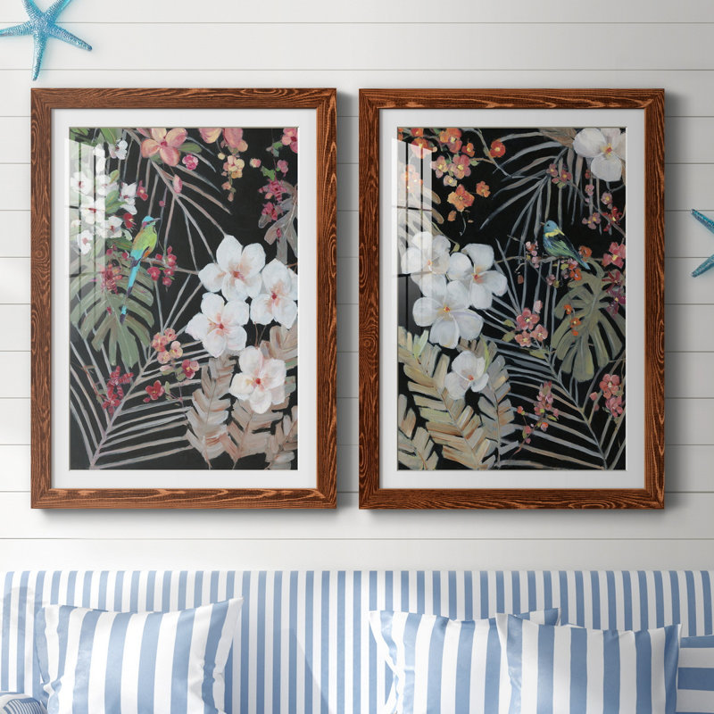 Tropical Midnight I - ensemble de 2 reproductions d'art, H 37,5 po x l 55 po x P 1,5 po, Papier avec cadre érable, Blanc