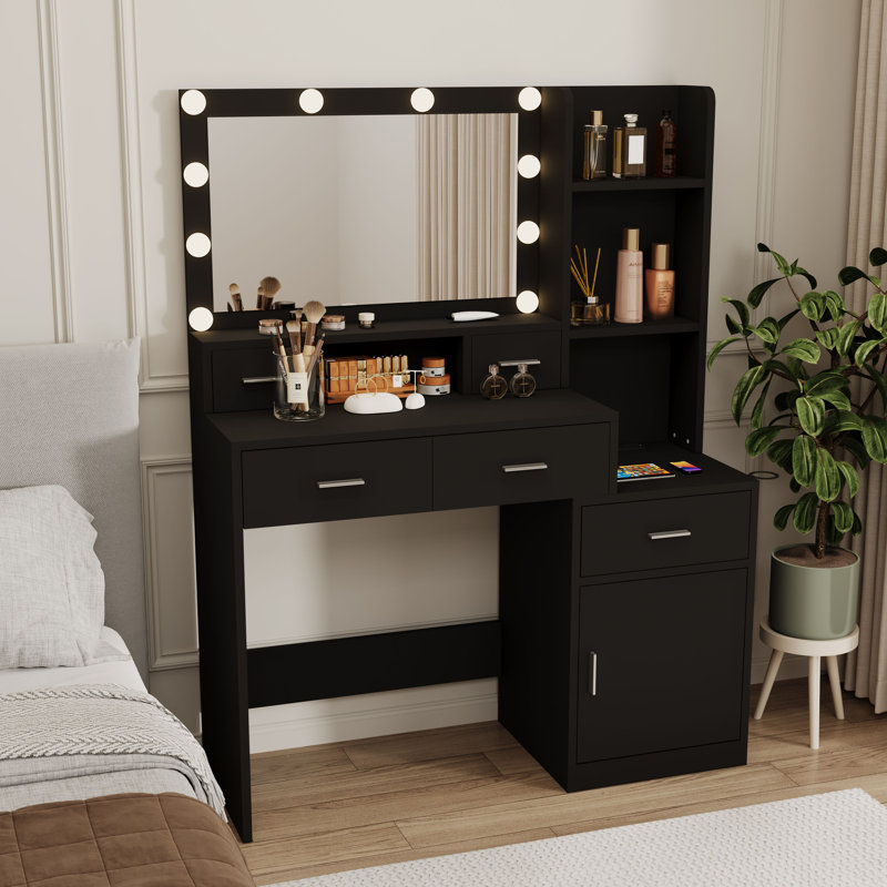Nouvelle coiffeuse à miroir intelligente avec tiroirs et armoire de rangement, coiffeuse avec coussin de chambre à coucher, vestiaire