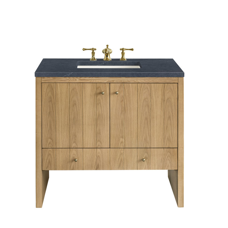 Hudson 36'' W Single Vanity, Charcoal Soapstone, Light Natural Oak, 8" Widespread