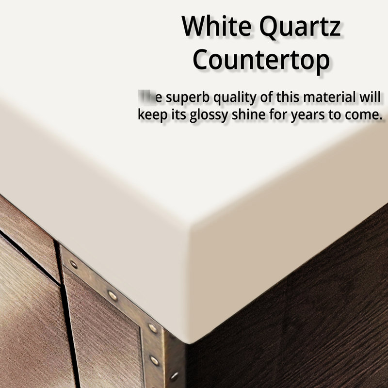 80 po Meuble-lavabo double large en chêne gris avec comptoir en quartz blanc, robinet inclus, 36 miroirs, garniture scellée et durable pour la durabilité