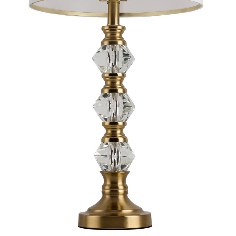 Crystal Table Lamp with Natural White Linen Shade, Vintage Rustic