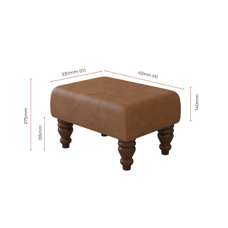 Manufactured Wood Accent Stool, Mahogany, Italian Leather, Tan Beige