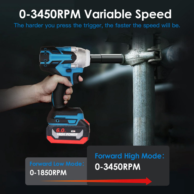 3-In-1 Cordless Electric Impact Wrench Drill, Brushless Motor, Max 3450RPM, Variable Speed