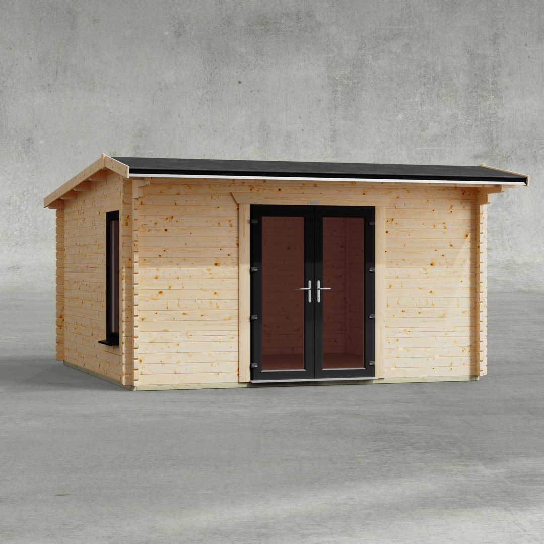 Powersheds 14 x 14ft Apex Log Cabin, Doors Central - 44mm