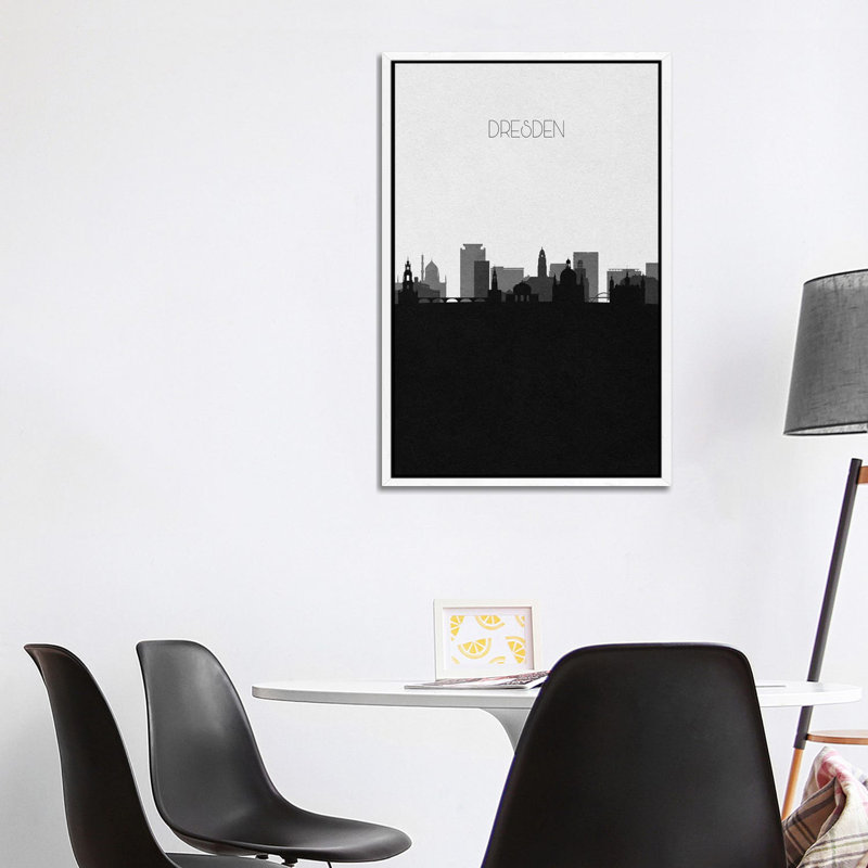 Dresden, Germany City Skyline by Ayse Deniz Akerman - Print on Canvas, White Framed Canvas, 101.6 cm H x 66.04 cm W