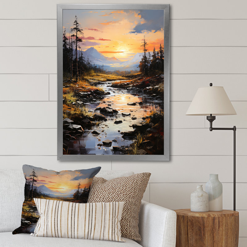 Impression sur toile, "Lama Romantic River Landscape Représente I", H 40 po x l 30 po x P 1,5 po, Cadre photo argenté