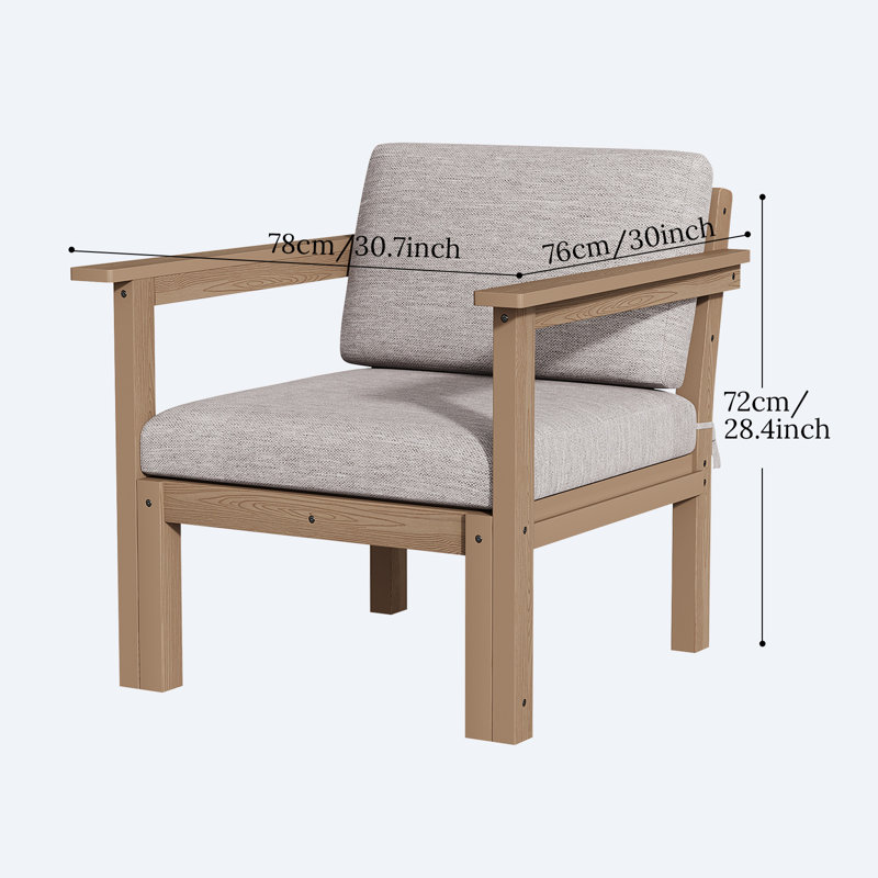  Fauteuil simple d'extérieur 30 po avec coussins, teck, Beige, Teck