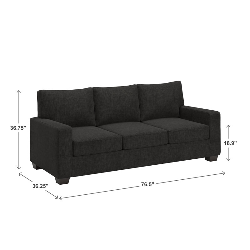 Beaulah Modern Fabric Upholstered Square Arm Sofa, Black Woven