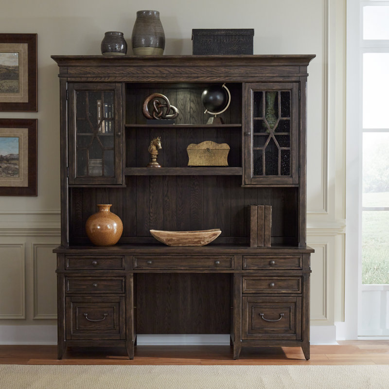 Trelawny 5 Piece Executive Desk Office Set with Hutch & Touch LED Lighting