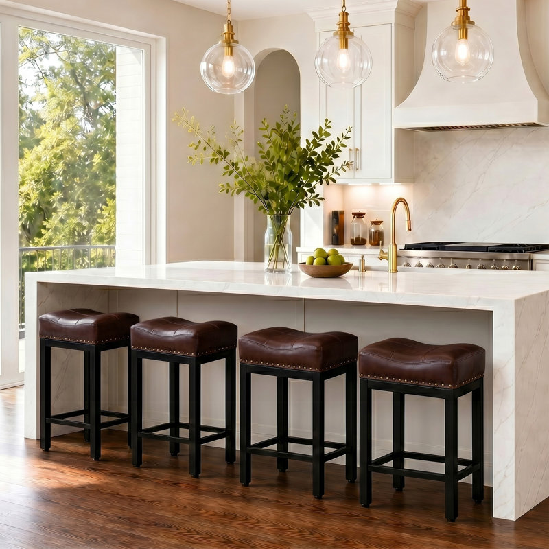 Michille Saddle Upholstered 24.21" Counter Stool, Brown/Black, 4