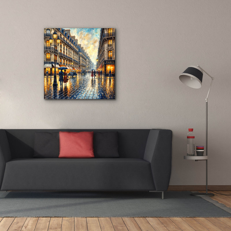«Rainy Day In Paris» par Rey Klimt, art mural sur toile, H 37 po x l 37 po