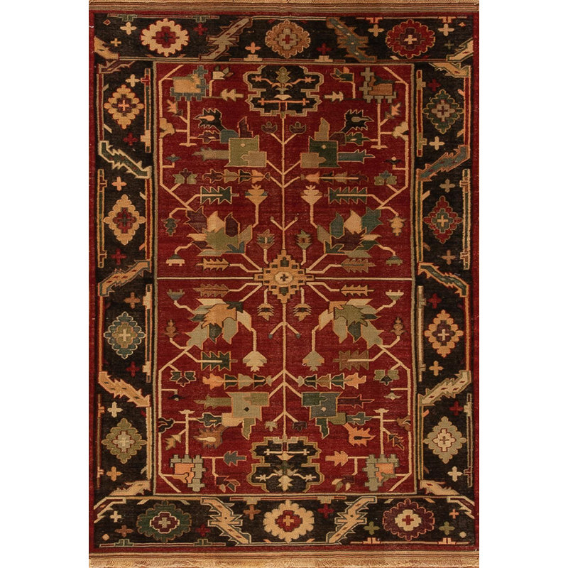 Discovery Hand Knotted Wool Area Rug in Red