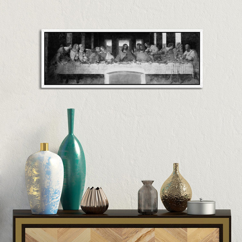 The Last Supper II by Leonardo Da Vinci - Floater Frame Panoramic Painting on Canvas, 30.48 cm H x 91.44 cm W, White