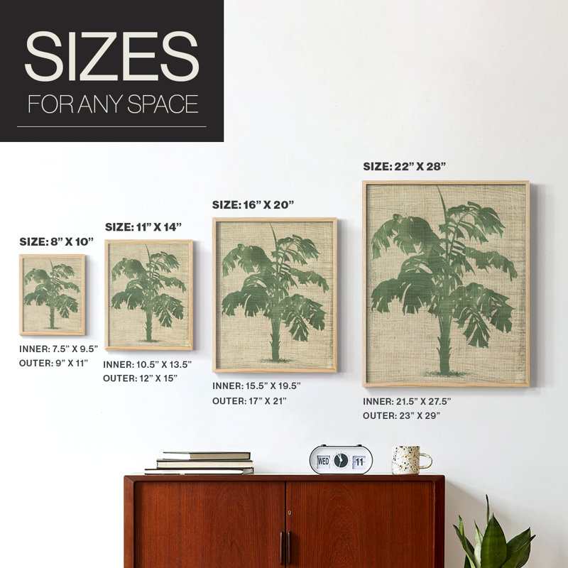 Impression encadrée de toile de jute palmier IV - bois massif, Naturel, H 11 po x l 9 po