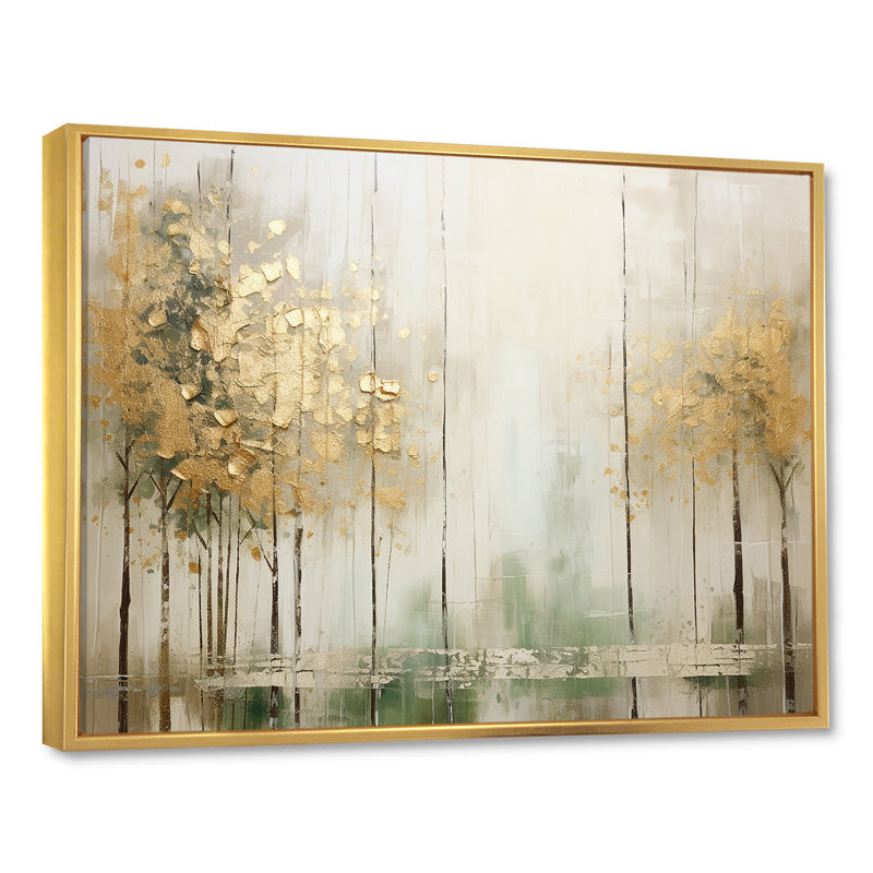 «Minimalisme beige et forêt dorée II», reproduction d'art sur toile, H 24 po x l 32 po x P 1 po, Cadre flottant doré