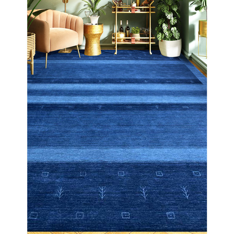 Hand Knotted Geometric Area Rug in Blue, Rectangle 6' x 9'
