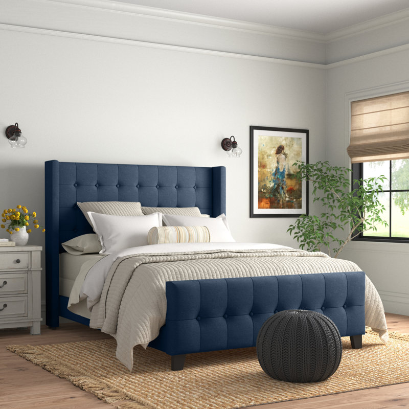 Laverriere Upholstered Wingback Bed, Queen, Blue