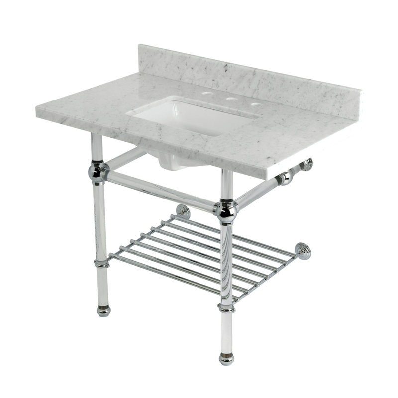 Lavabo de salle de bain console rectangulaire en marbre avec trop-plein 22 po Templeton Kingston, Chrome poli